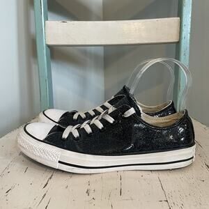 Converse Chuck Taylor Black Sparkle Patent Leather Shoes Sneakers Women’s Size 8